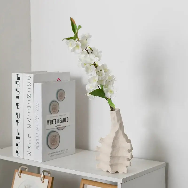 Textured white geometric ceramic vase living room decor