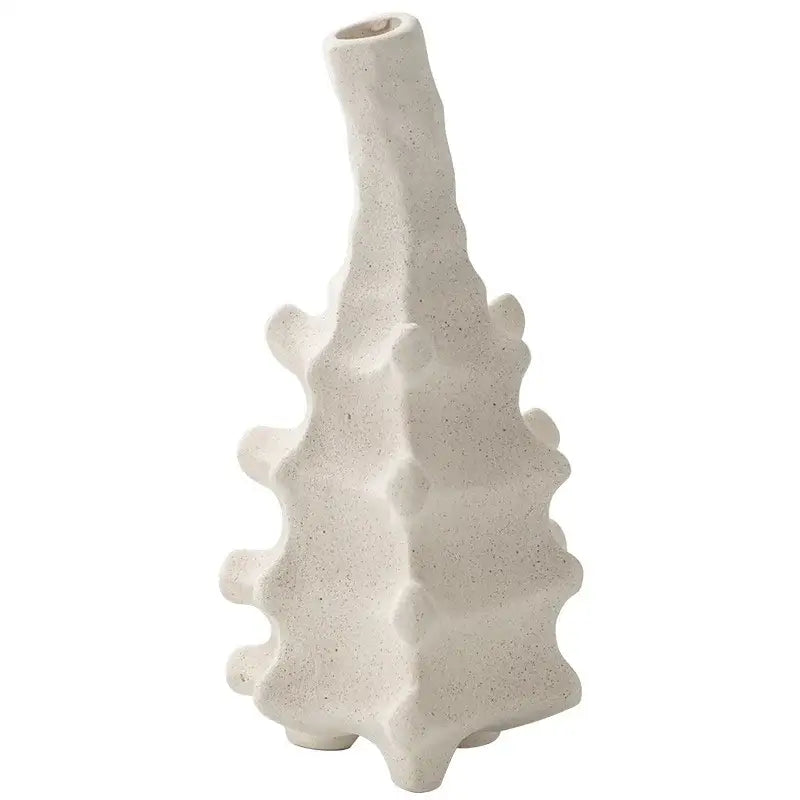 Textured white geometric ceramic vase living room decor