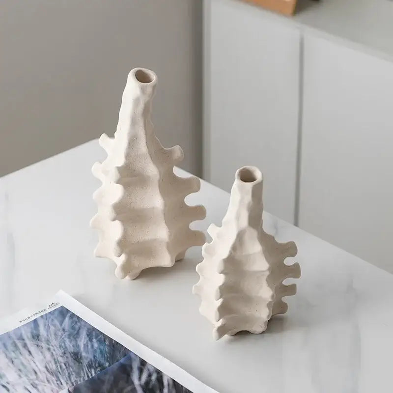 Textured white geometric ceramic vase living room decor