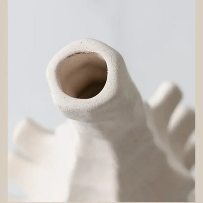 Textured white geometric ceramic vase living room decor