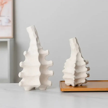 Textured white geometric ceramic vase living room decor