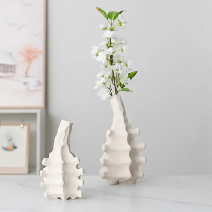 Textured white geometric ceramic vase living room decor