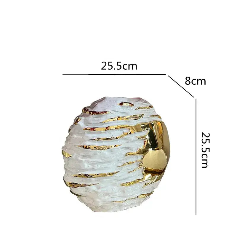 Textured white & golden ceramic vase for living room decor