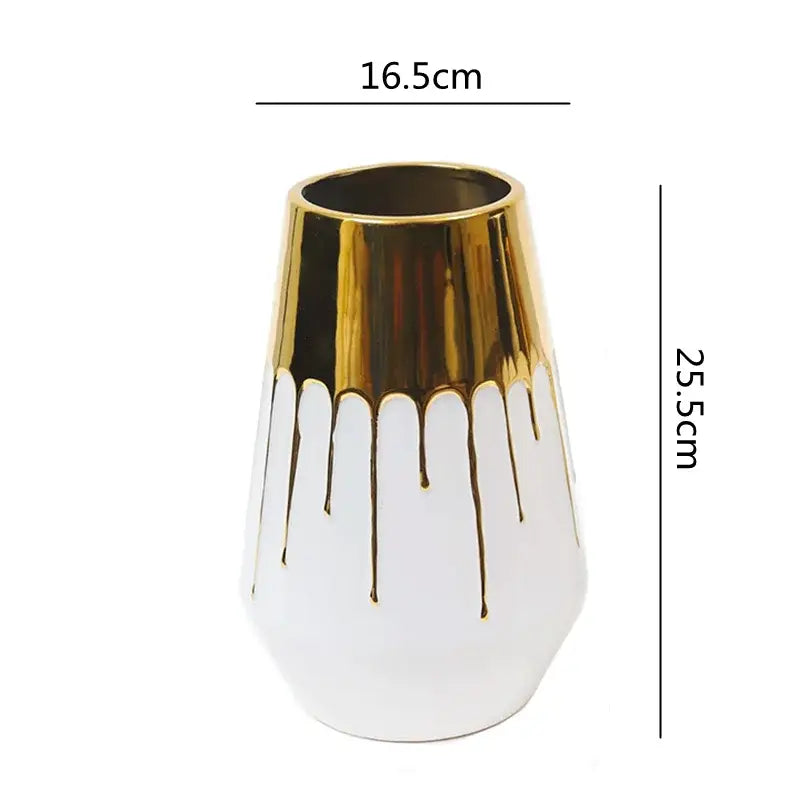 Textured white & golden ceramic vase for living room decor