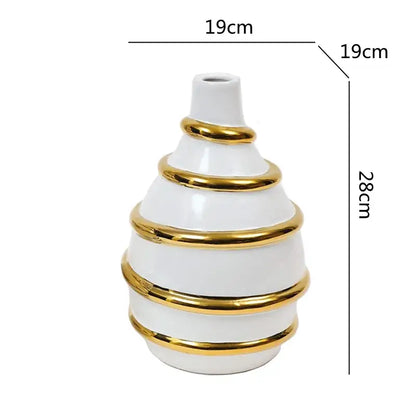 Textured white & golden ceramic vase for living room decor