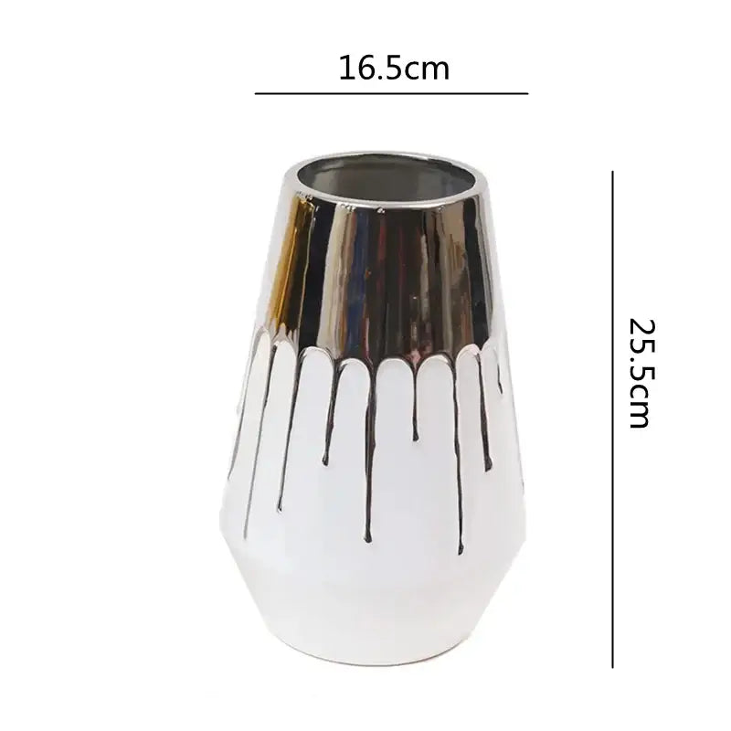 Textured white & golden ceramic vase for living room decor