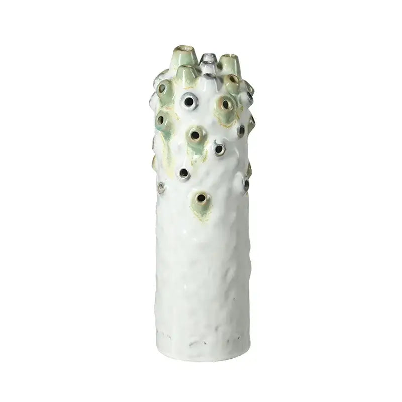 Textured white & green coral ball ceramic vase living room decor