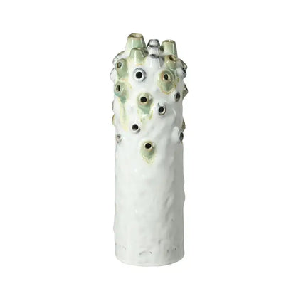 Textured white & green coral ball ceramic vase living room decor