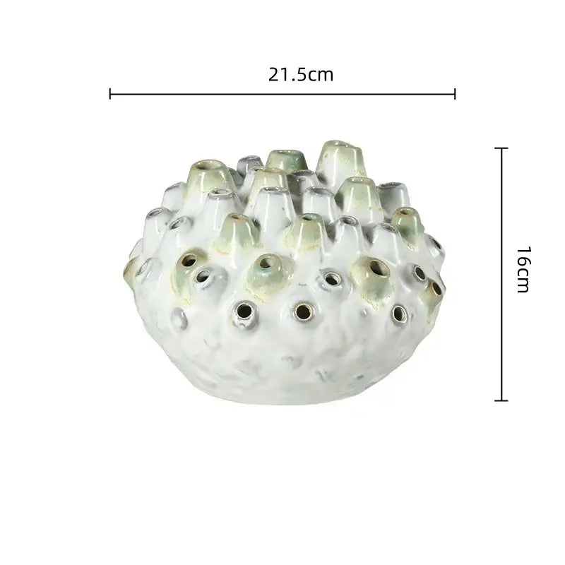 Textured white & green coral ball ceramic vase living room decor