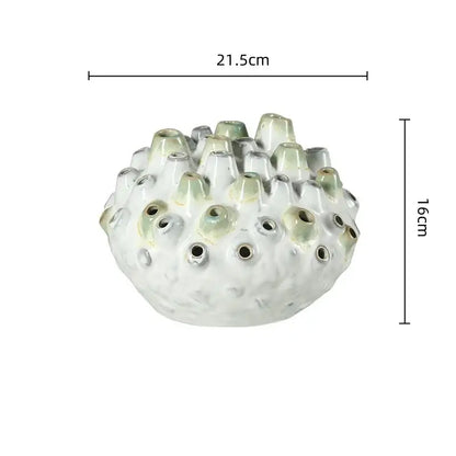 Textured white & green coral ball ceramic vase living room decor