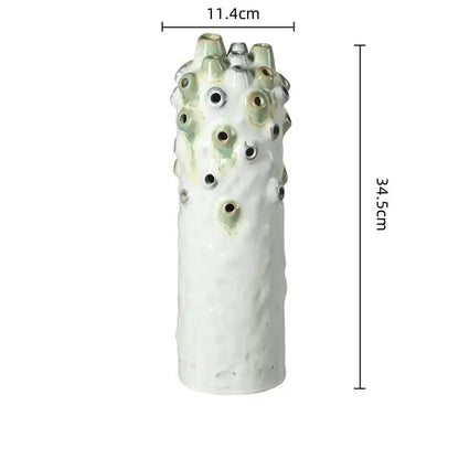 Textured white & green coral ball ceramic vase living room decor