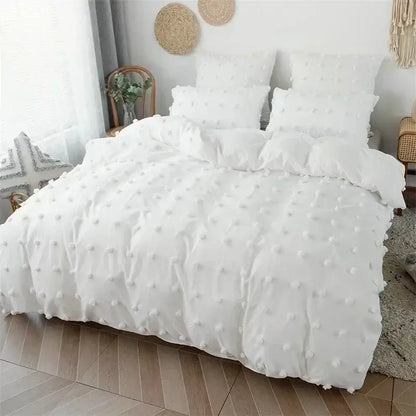 Textured white pom pom quilt cover set bedroom bedding