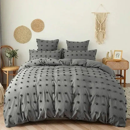 Textured white pom pom quilt cover set bedroom bedding