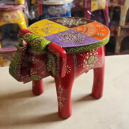 Thai style turquoise & red handmade elephant stool living room decor