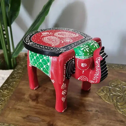 Thai style turquoise & red handmade elephant stool living room decor