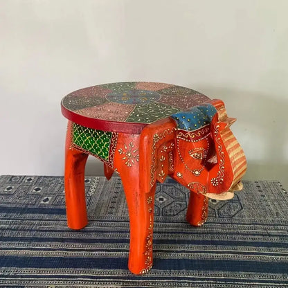 Thai style turquoise & red handmade elephant stool living room decor