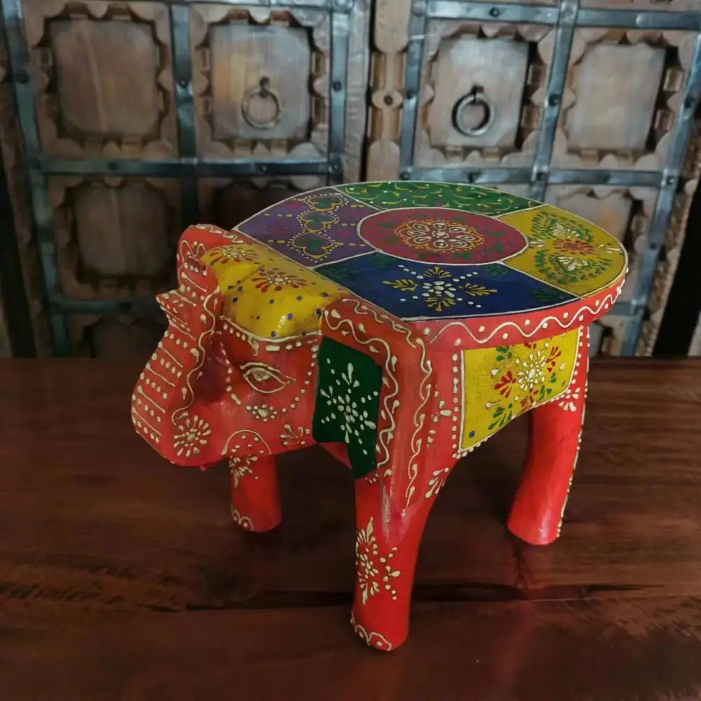 Thai style turquoise & red handmade elephant stool living room decor