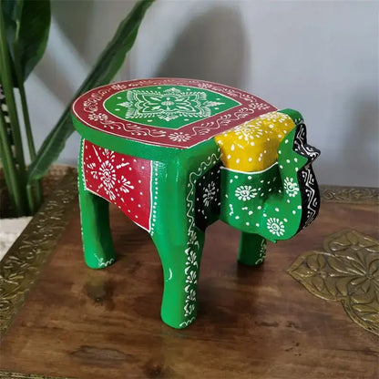 Thai style turquoise & red handmade elephant stool living room decor