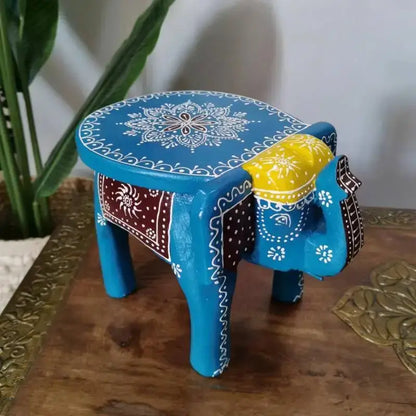 Thai style turquoise & red handmade elephant stool living room decor