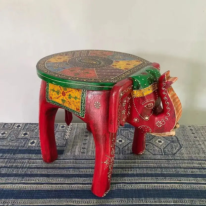 Thai style turquoise & red handmade elephant stool living room decor