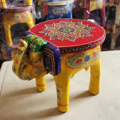Thai style turquoise & red handmade elephant stool living room decor