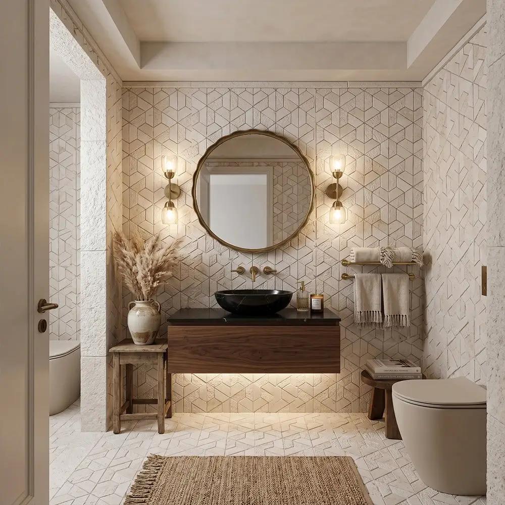 Thala Beige Textured 3d Hexagon Limestone Mosaics 10 3/8x12