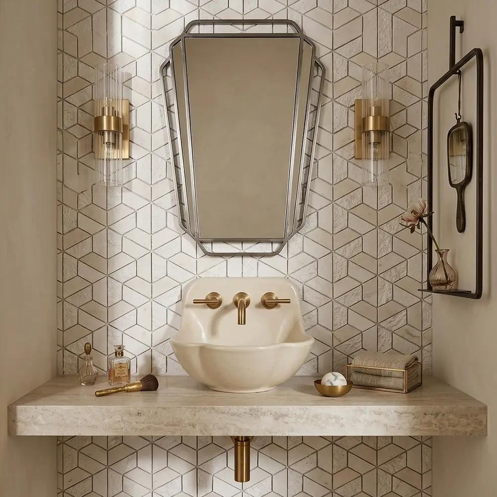 Thala Beige Textured 3d Hexagon Limestone Mosaics 10 3/8x12