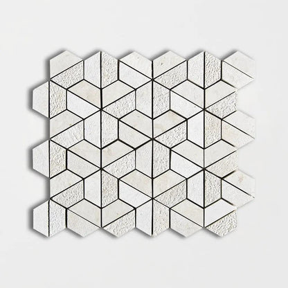 Thala Beige Textured 3d Hexagon Limestone Mosaics 10 3/8x12