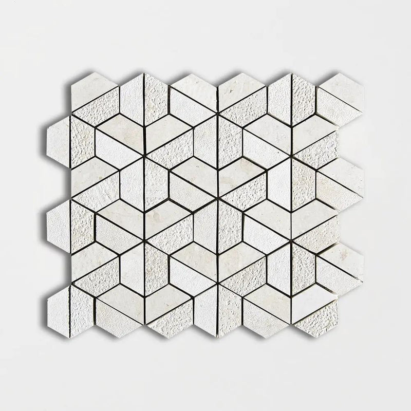 Thala Beige Textured 3d Hexagon Limestone Mosaics 10 3/8x12