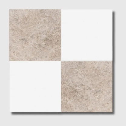 Sky Blue, Thassos Extra Honed Checkerboard Pattern Marble Tiles 12x12