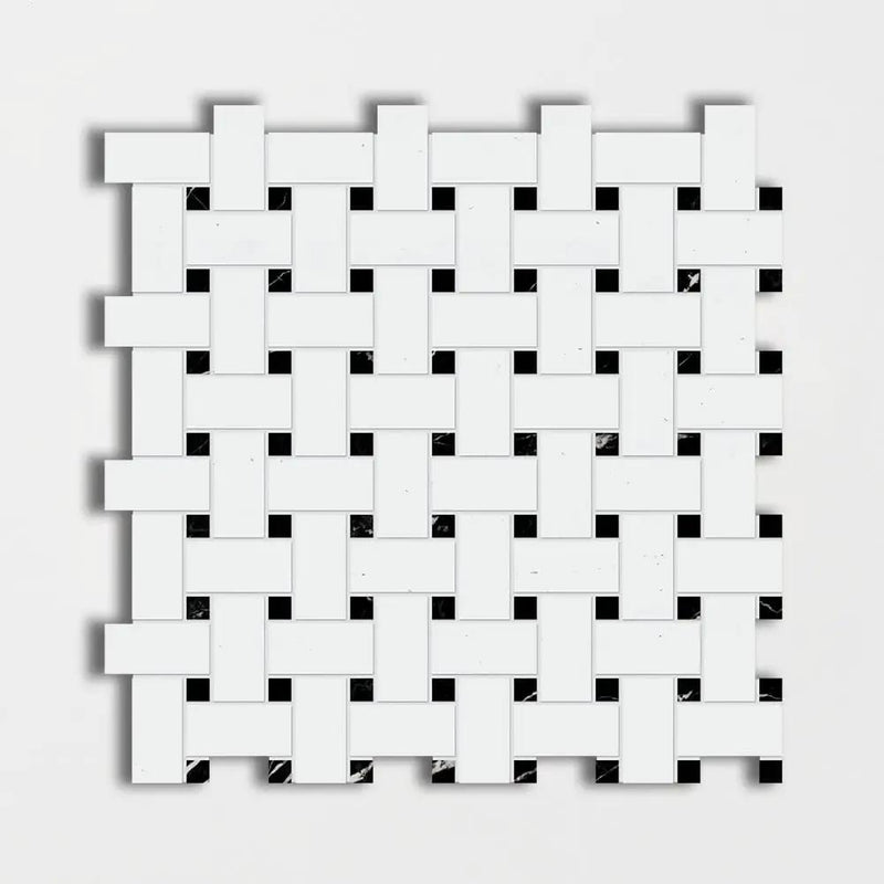Thassos Honed Basket Weave Marble Mosaics 12x12