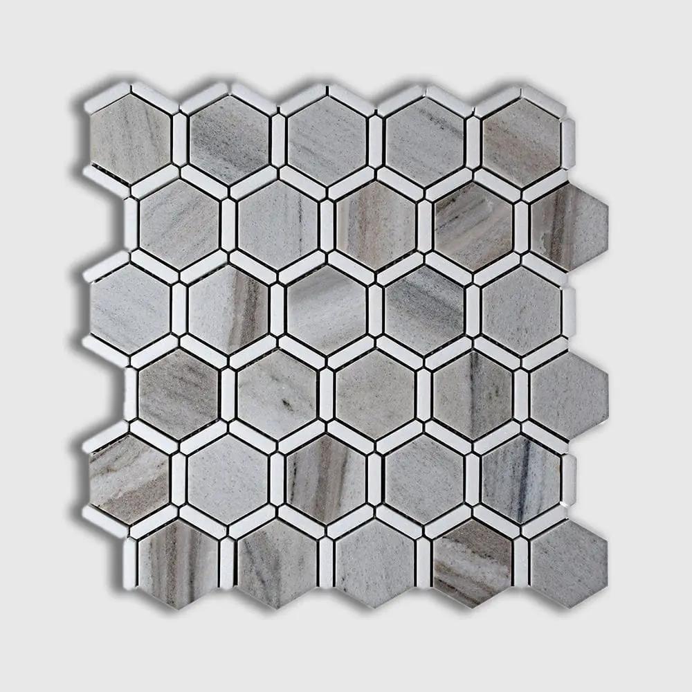 Thassos, Silver Sky Polished Favo Marble Mosaics 12 1/4x11 3/4