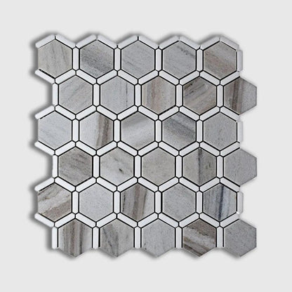 Thassos, Silver Sky Polished Favo Marble Mosaics 12 1/4x11 3/4