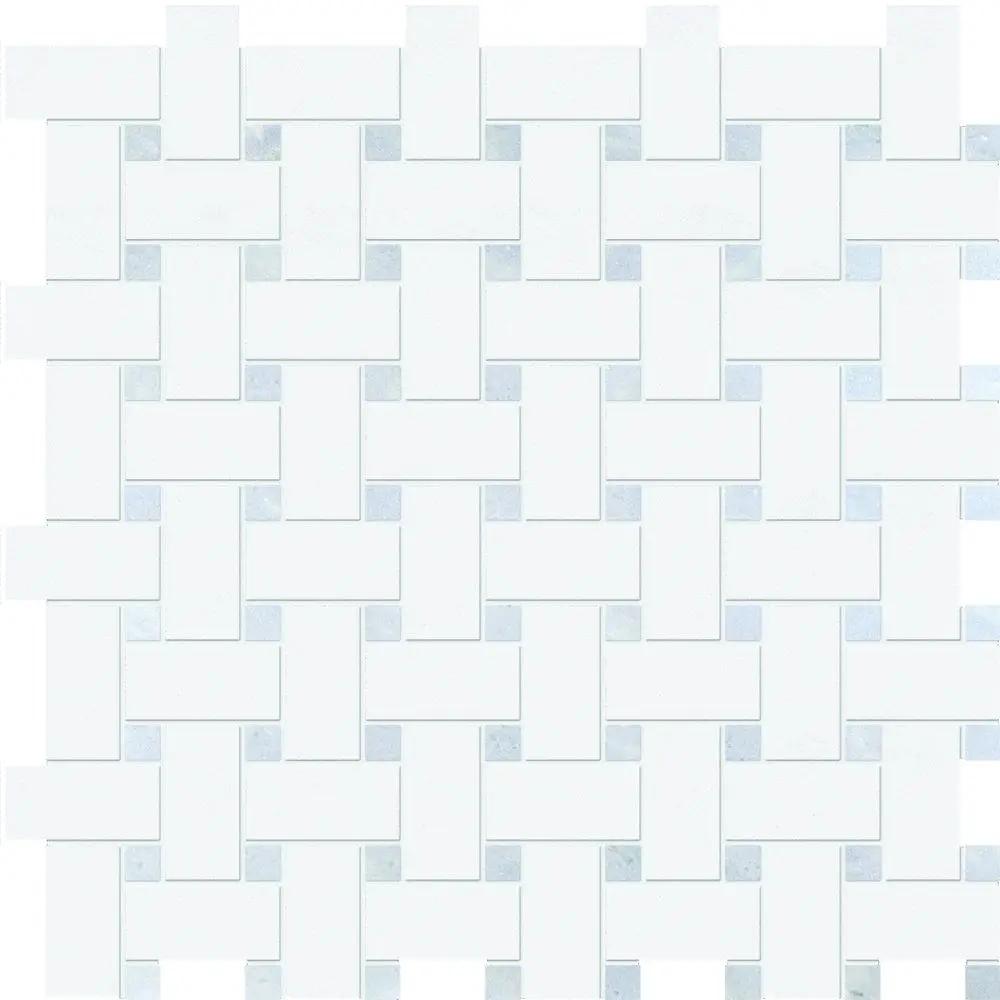 Thassos White&amp;blue Celeste Polished Basket Weave Marble Mosaics 12x12