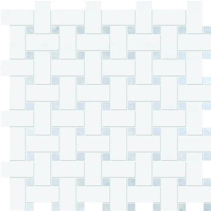 Thassos White&amp;blue Celeste Polished Basket Weave Marble Mosaics 12x12
