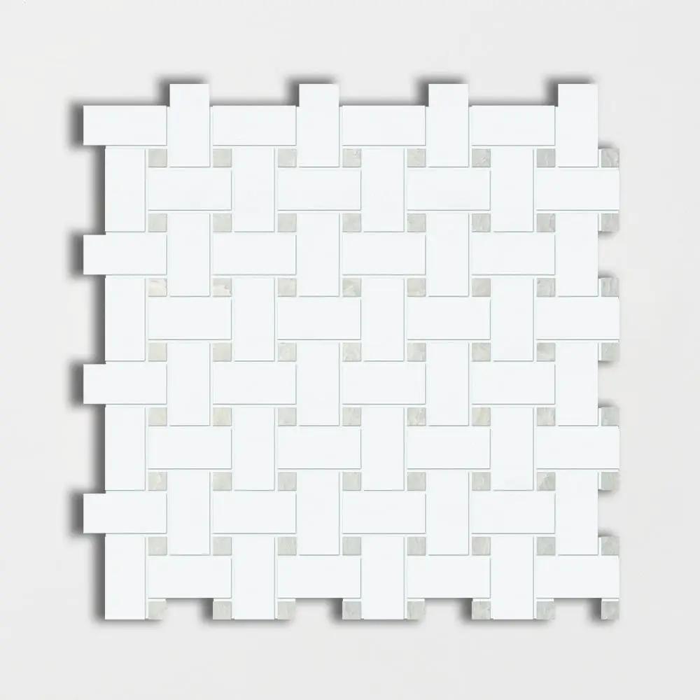 Thassos White&amp;ming Green Polished Basket Weave Marble Mosaics 12x12