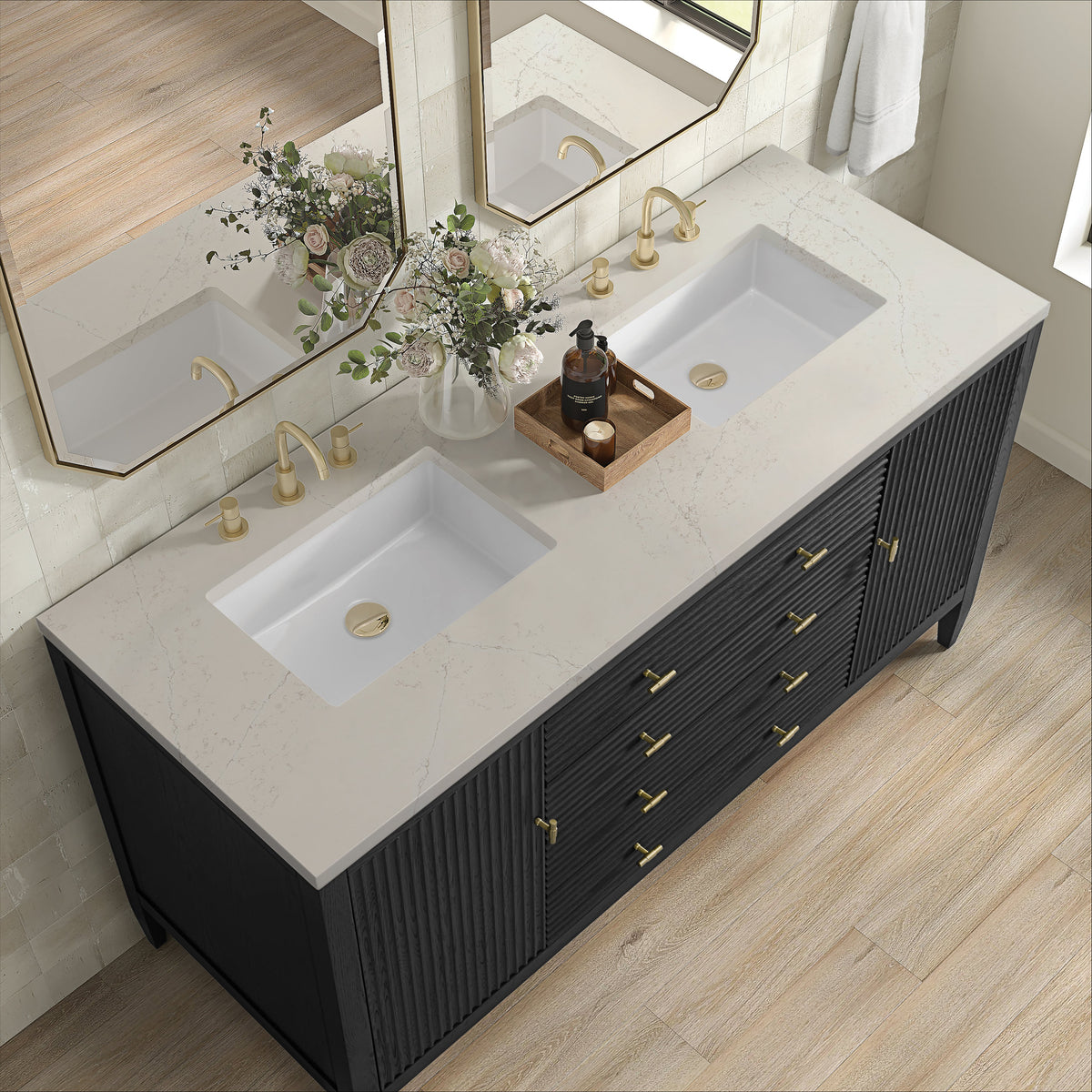 James Martin Myrrin 60" Double Bathroom Vanity, Carbon Oak