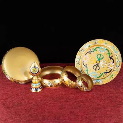 Tibetan cloisonne manda pan blue & green living room tea pan