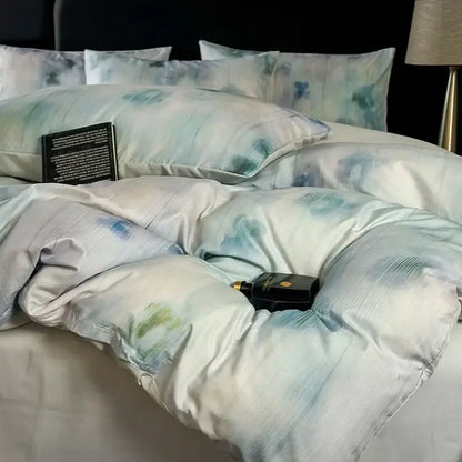 Tie dye blue & white cotton bedding set bedroom duvet cover