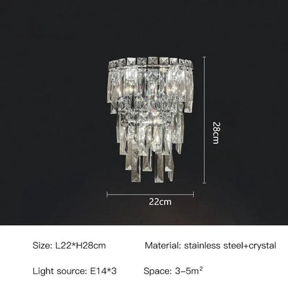 Tiered cascading crystal wall light living room luxury sconce