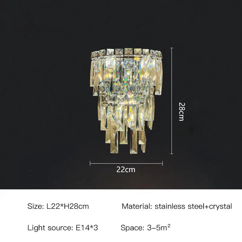 Tiered cascading crystal wall light living room luxury sconce