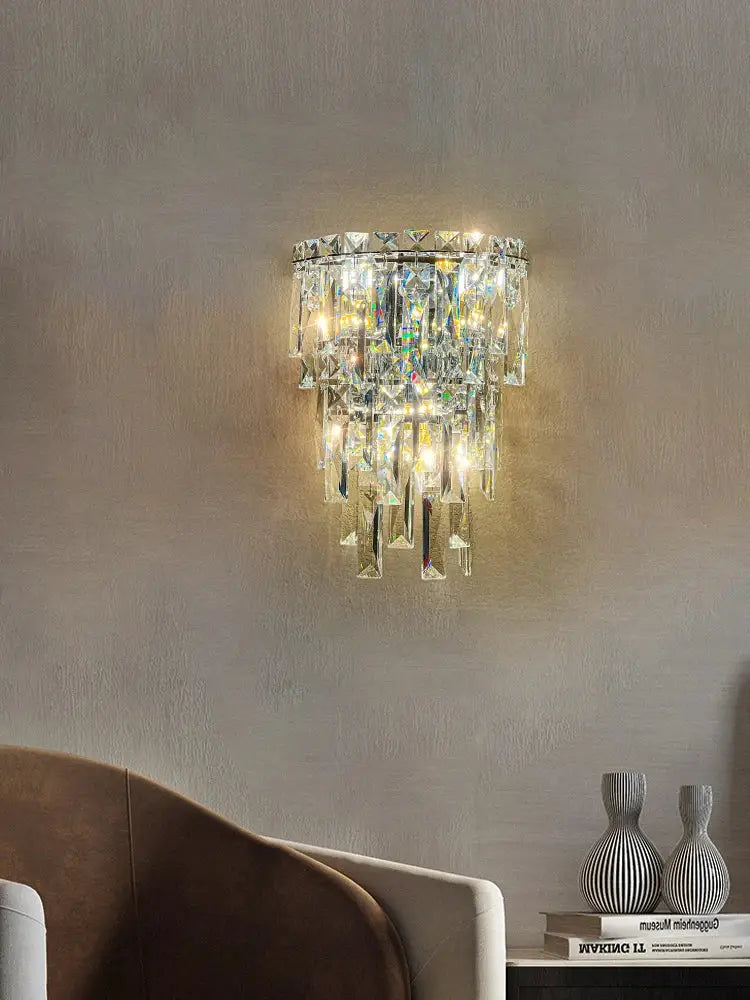 Tiered cascading crystal wall light living room luxury sconce
