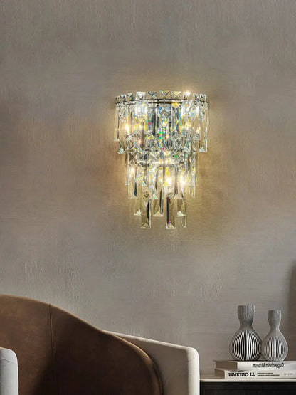 Tiered cascading crystal wall light living room luxury sconce