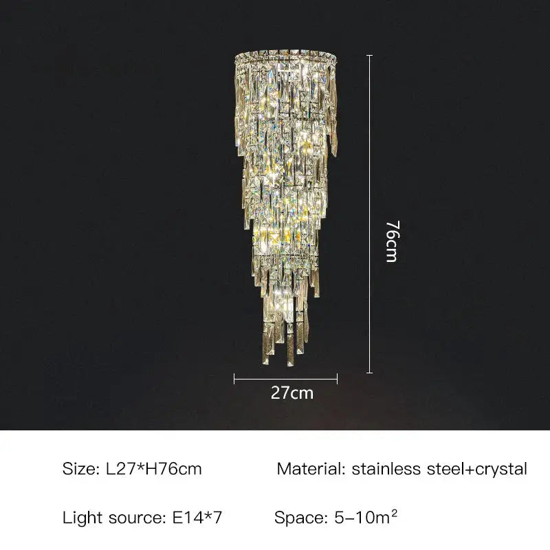 Tiered cascading crystal wall light living room luxury sconce