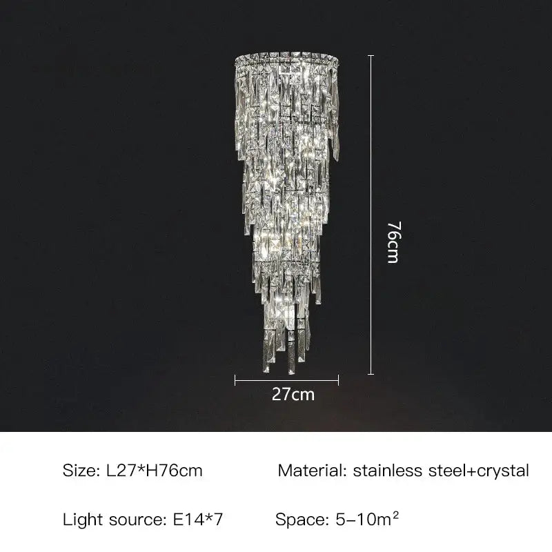 Tiered cascading crystal wall light living room luxury sconce