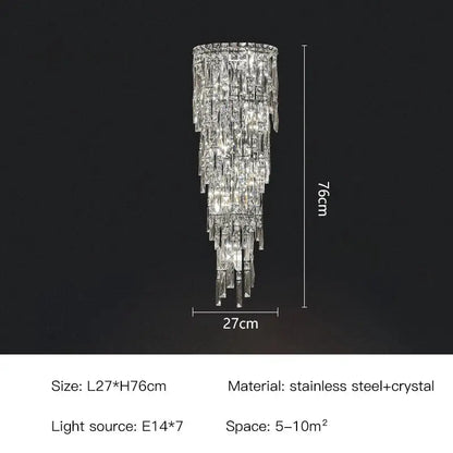 Tiered cascading crystal wall light living room luxury sconce