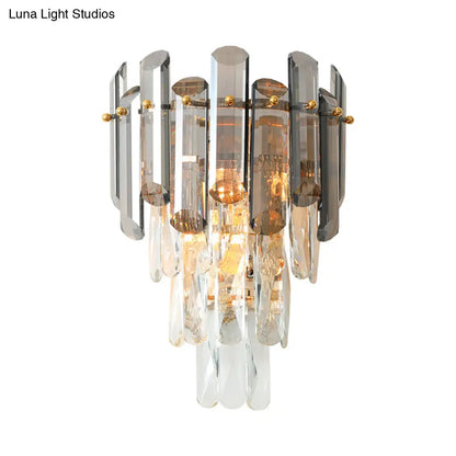 DecorBites™ Tiered Crystal Wall Sconce - Modernist Clear & Smoke Gray Wall Lighting Fixture