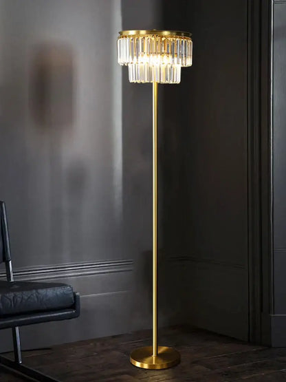 Tiered gold and gray crystal table lamp bedroom nightstand light