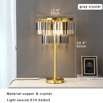 Tiered gold and gray crystal table lamp bedroom nightstand light