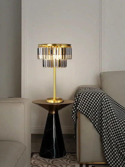 Tiered gold and gray crystal table lamp bedroom nightstand light